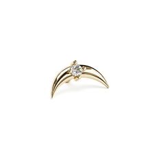 14K REAL Solid Gold Diamond Crescent Moon Stud Helix Cartilage Piercing 16G picture