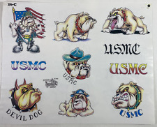 Official Tattoo Brand Flash Art Sheet 26-C Vintage 1989 USMC Bulldog Military picture
