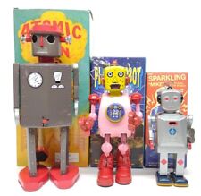 Classic Tin Robots in Box LOT OF 3 ATOMIC ROBOT MAN SPARKLING MIKE PLANET ROBOT picture