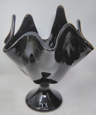 RARE Vintage Viking Black Amethyst Swung Glass Epic  Handkerchief Footed Vase picture