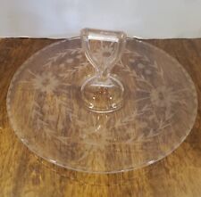 Vintage Depression Era Serving Dish Center Handle Etched Glass Flowers 10in picture