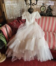 Vintage 1950s Emma Domb California White Two Tiered Tule Off The Shoulder Gown  picture