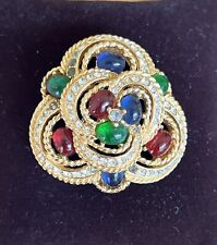 Ciner Vintage Gold Plated Mughal Jewels Of India Poured Glass Brooch Pin picture