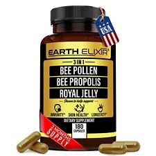 Earth Elixir 3-in-1 Bee Pollen Organic 840mg (180 Caps) W/ 840mg Bee Proplis picture