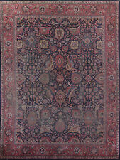 Pre-1900 Navy Blue Vegetable Dye Tebriz Antique Rug 10x15 Handmade Large Carpet picture