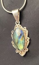Beautiful Vintage Sterling Silver Labradorite Pendant Necklace picture