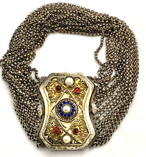 Antique Austro Hungarian CHOKER Necklace 800 Silver w Gilt Kropfkette 16 Chains picture