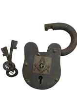 Brass Masonic Logo Antique Padlock with Two Key 4.5 Inch picture