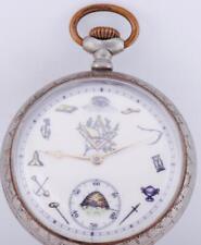 Antique French Pocket Watch-Fancy Masonic Enamel Dial c1900's picture
