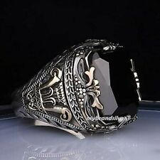TURKISH HANDMADE JEWELRY 925 STERLING SILVER BLACK ONYX STONE MEN RINGS picture