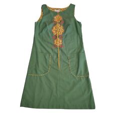Vintage 60s Small Lisa Smock Lisanne Green Embroidered Flowers Day Dress picture