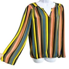 Allison Joy Multicolor Striped Long Sleeve Split V-Neck Blouse Top Size M picture