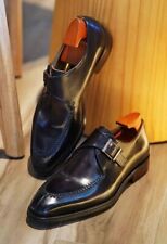 Handcrafted Men's Genuine Black Italian Leather Loafer Single Monk Strap Shoes picture