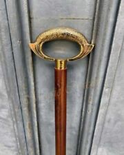 Antique Walking Stick With Imperial Design Brass Head Handle Vintage Wooden Cane picture