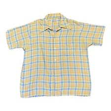 Vintage 60s Durable Press Plaid Button Up Shirt Mens XL Boxy Fit Cotton Yellow picture