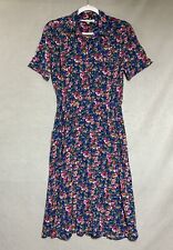 Vintage Dress Womens Small Blue Floral Pockets Midi Cottagecore Retro 90s Ladies picture