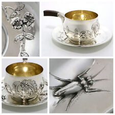 French Sterling Silver Aesthetic Pipkin Cup and Under Plate Paris 1886-1895 picture