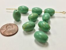 6 VINTAGE GENUINE HOWLITE GREEN TURQUOISE 14x10mm. SMOOTH OVAL BEADS 1855 picture