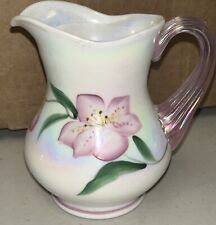 Lynn Fenton Iridized Milk Glass Satin HP Floral Pink Chiffon Ribbed Handle QVC picture
