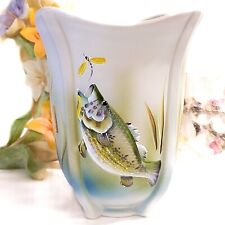 New Fenton Hand Painted Artist Signed Bass Fishin' Square Vase Limited Ed #7/25 picture