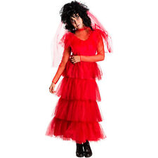 Womens Beetlejuice Lydia Deetz Bride Halloween Costume Red Dress Veil S M L picture
