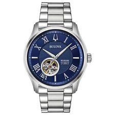 Bulova Automatic Open Aperture Blue Dial Stainless Steel Men's 42mm Watch 96A218 picture