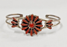 Vintage Native American Zuni- Petit Point Coral Cuff Bracelet Sterling Silver picture