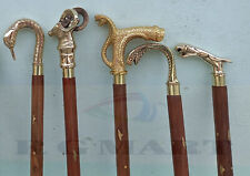 Set of 5 Pcs Antique Walking Stick Wooden Cane Brass Handle Knob maritime Gift picture