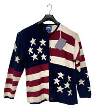 NWT Rey Wear Cardigan Plus Handknitted in Bolivia Patriotic Flag Print Buttons picture