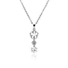 Sterling Silver 925 Open Flower Hanging Necklace with Lab Diamond picture