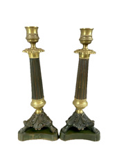 Antique 19th Century French Bronze Patinated Candleholders - Pair picture