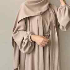 Muslim women open abaya kimono inside maxi skirt headscarf set 2/3pcs picture