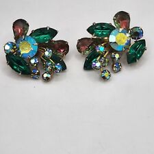 Vintage Beau Jewels Rhinestone Earrings Green Clip On picture
