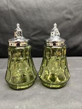 Vintage Fenton Colonial Green Glass Salt And Pepper Shakers USA Made SEE PICS picture