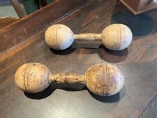 ANTIQUE AMERICAN CARVED WOOD DUMBELL MOLDS ORIGINAL SURFACE picture