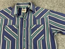 Vtg Ely Cattleman Western Pear Snap Shirt Men’s Medium Striped Pockets Blue  picture