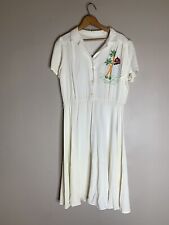 Vintage 1970’s Moss Ashley Embroidered Aline Day Dress Women’s Ivory Midi Beach picture
