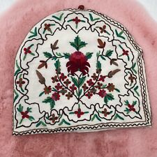 Vintage Heavily Embroidered Tea Pot Cozy  Floral Thickly Padded  Liner Hand Made picture