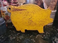Antique Pig Wood Cutting Board Original Mustard Yellow Paint Handmade 10 1/2×7  picture
