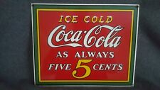Coca Cola Ande Rooney 1990 Ice Cold 5 Cents Porcelain Enamel Steel Sign 10”x13” picture