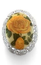West Germany Vintage Yellow and White Floral Porcelain Filigree Brooch picture
