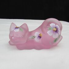 Fenton Rosemilk Satin Floral Hand Painted Pouncing Kitten Special Order LE 05 50 picture