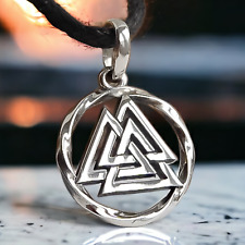 Valknut Pendant Necklace SILVER Viking Odin Knot Amulet Norse Mythology Jewelry picture