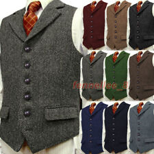 Men Vintage Tweed Herringbone Vest Formal Notch Lapel Waistcoat Casual Slim Tops picture