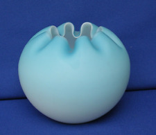 Vintage MCM Fenton Cased Blue Satin Glass Rose Bowl Vase Ball Crimped Edge 4