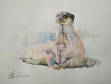 Meerkat family, Animal, Watercolor artwork, Handmade, Original painting on paper picture