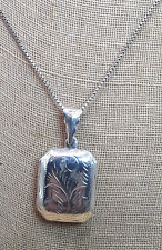 Vintage Artisan Made Floral Etched Sterling Silver Locket Pendant Necklace 18