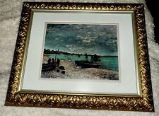 Claude Monet Print  “The Beach at St. Adresse” With Detailed Golden Frame picture