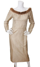 Vintage 1950s Ceil Chapman Champagne Damask Mink Fur Collar Dress Small picture