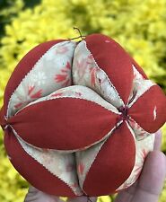 Antique Early Amish Sewing Ball Pin Cushion Red Cream Puzzle Ball Fantastic picture